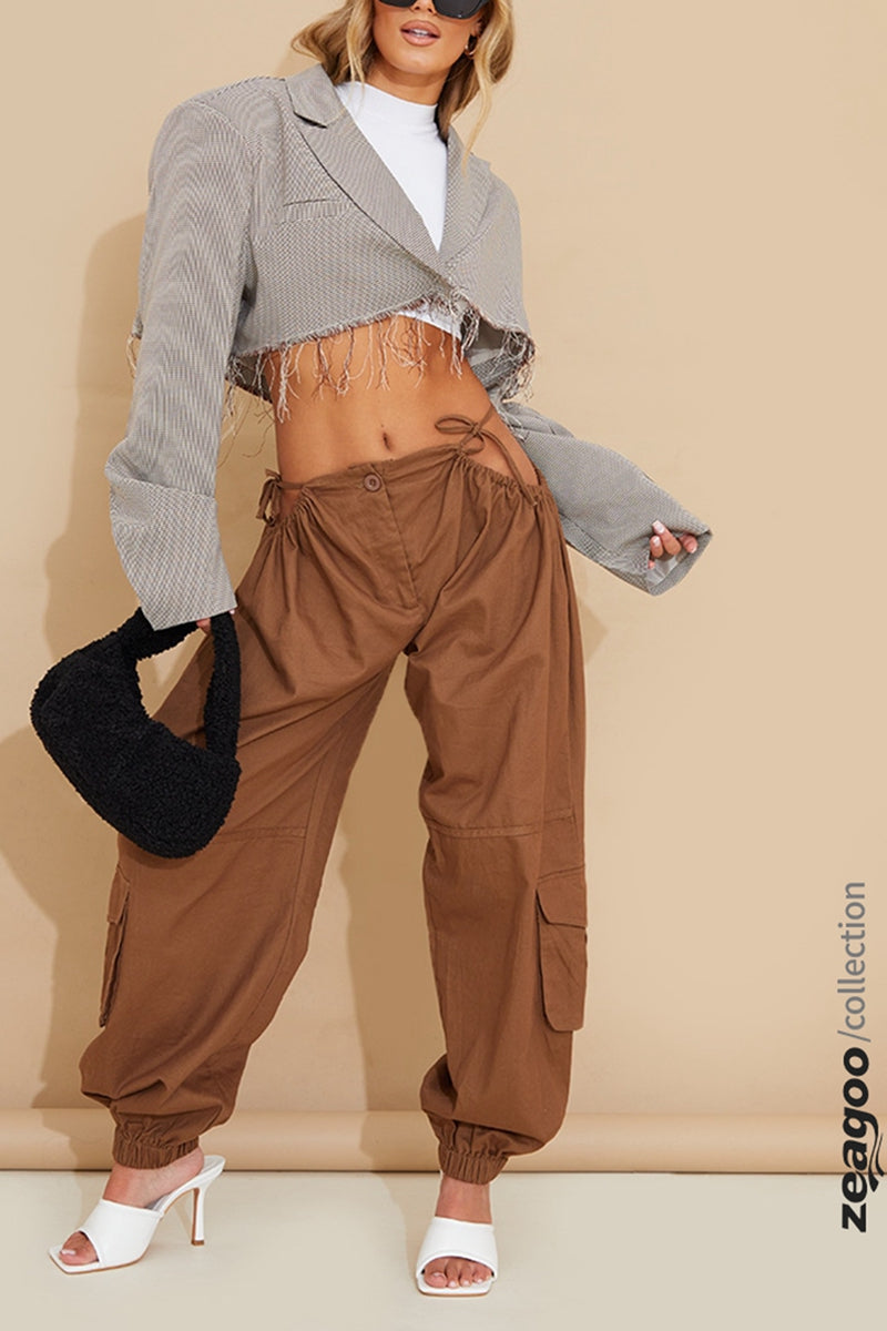 Brown Cropped Distanced Raw Hem Blazer