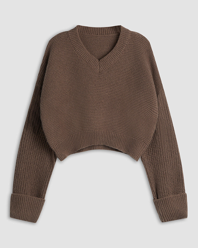Loose V Neck Cropped Sweater