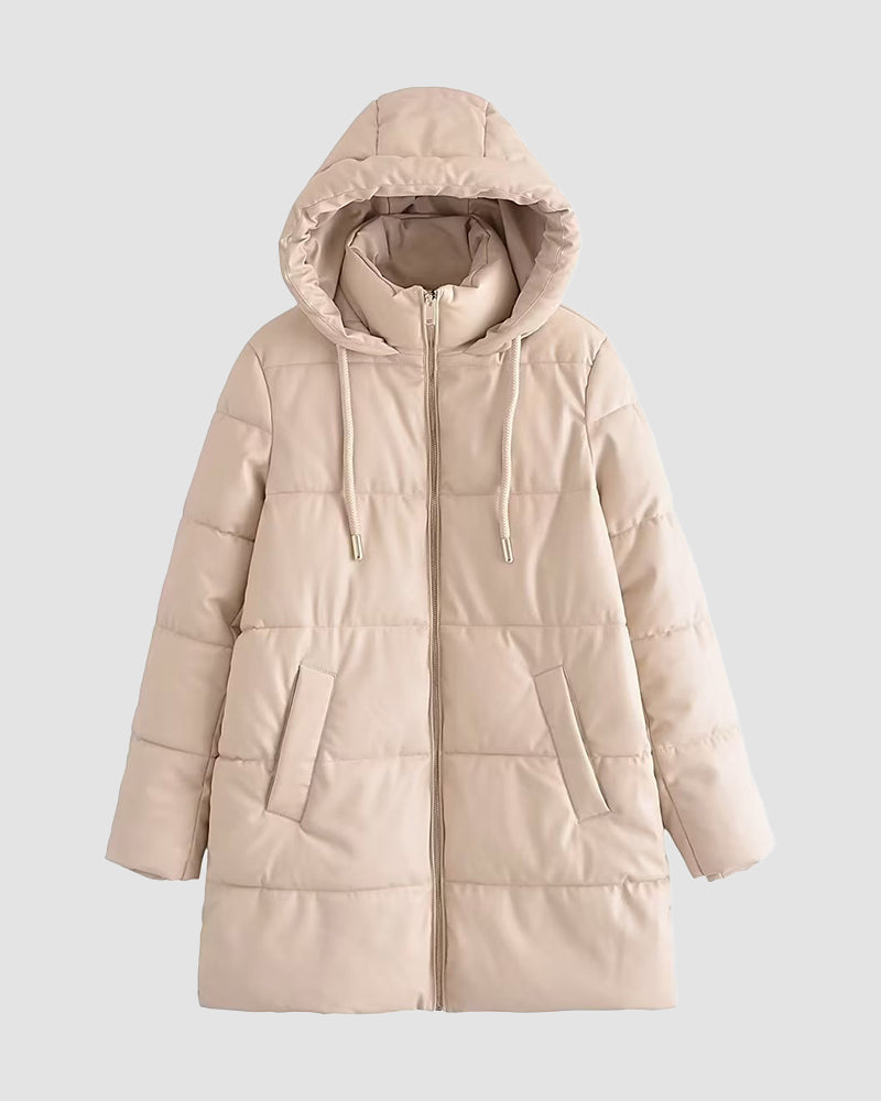 Long Cotton Jacket Hooded PU Leather Jacket