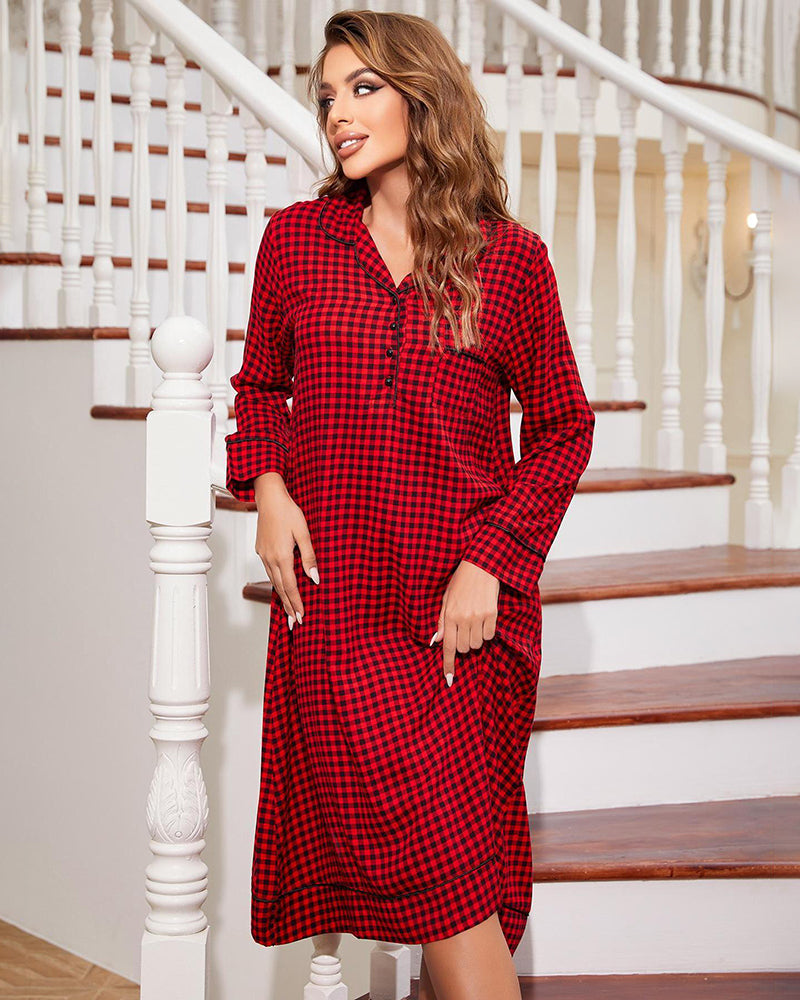 Long Plaid Nightgown Dress