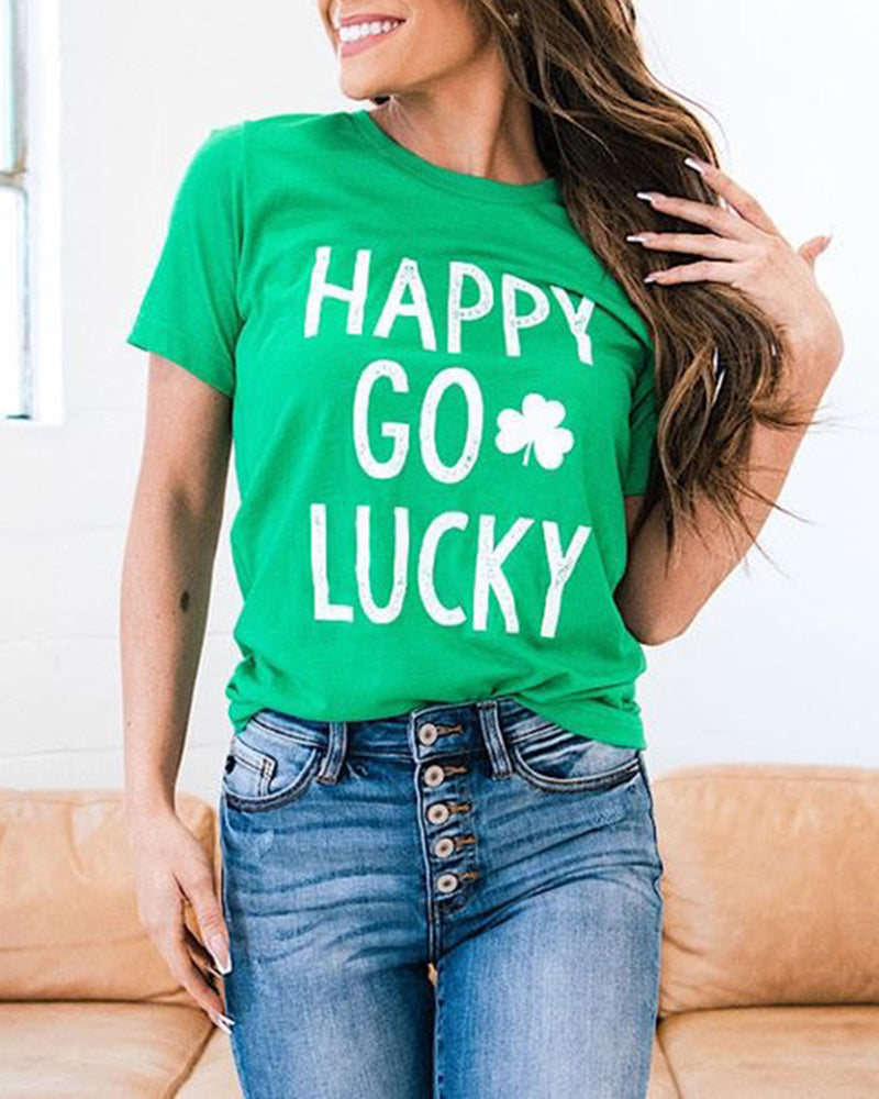 Crewneck Short Sleeve Tees St Patricks Day Shamrock Print T Shirts