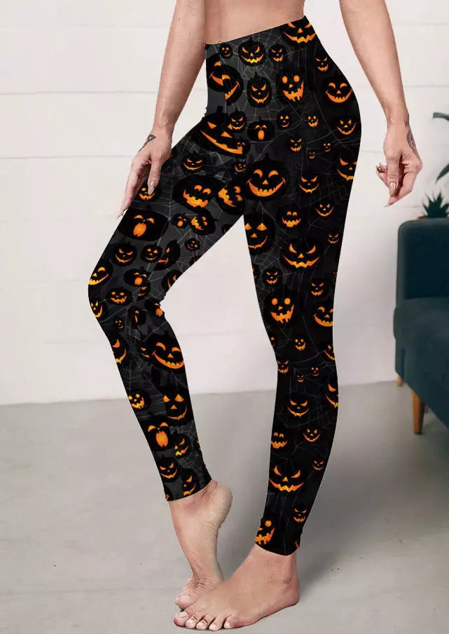 Pumpkin Face High Waist Skinny Leggings