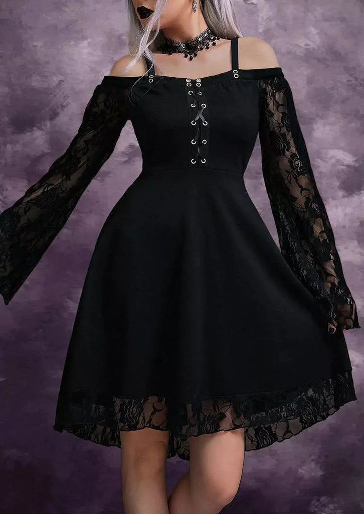 Lace Splicing Criss-Cross Cold Shoulder Mini Dress