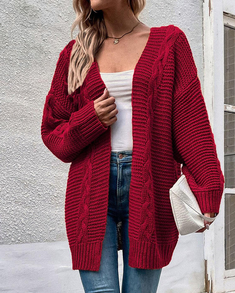 Twist Solid Color Casual Knitted Cardigan