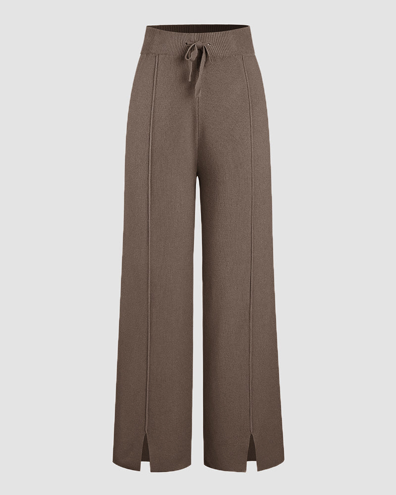 High Waist Drawstring Suit Wide Leg Wool Pants