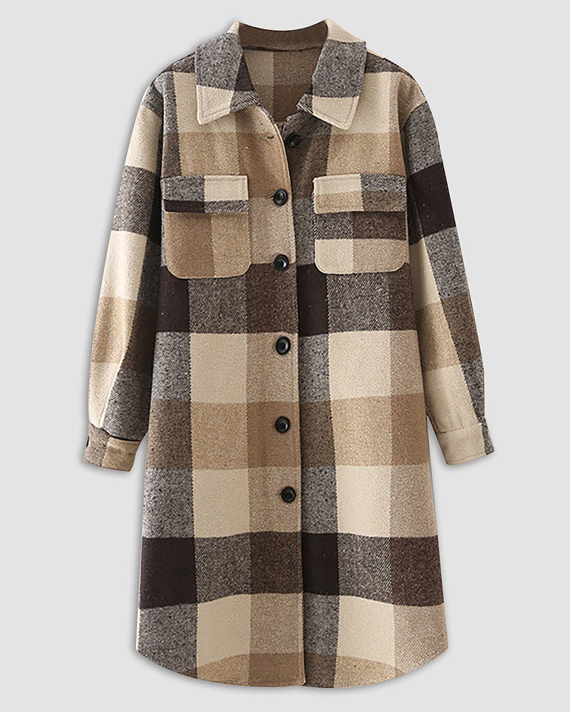 Long Plaid Woolen Coat