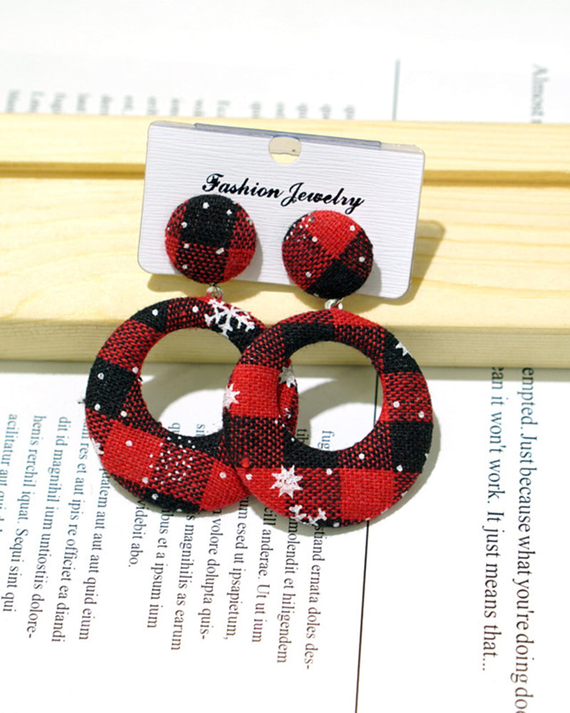 Christmas Geometric Grid Round Earrings