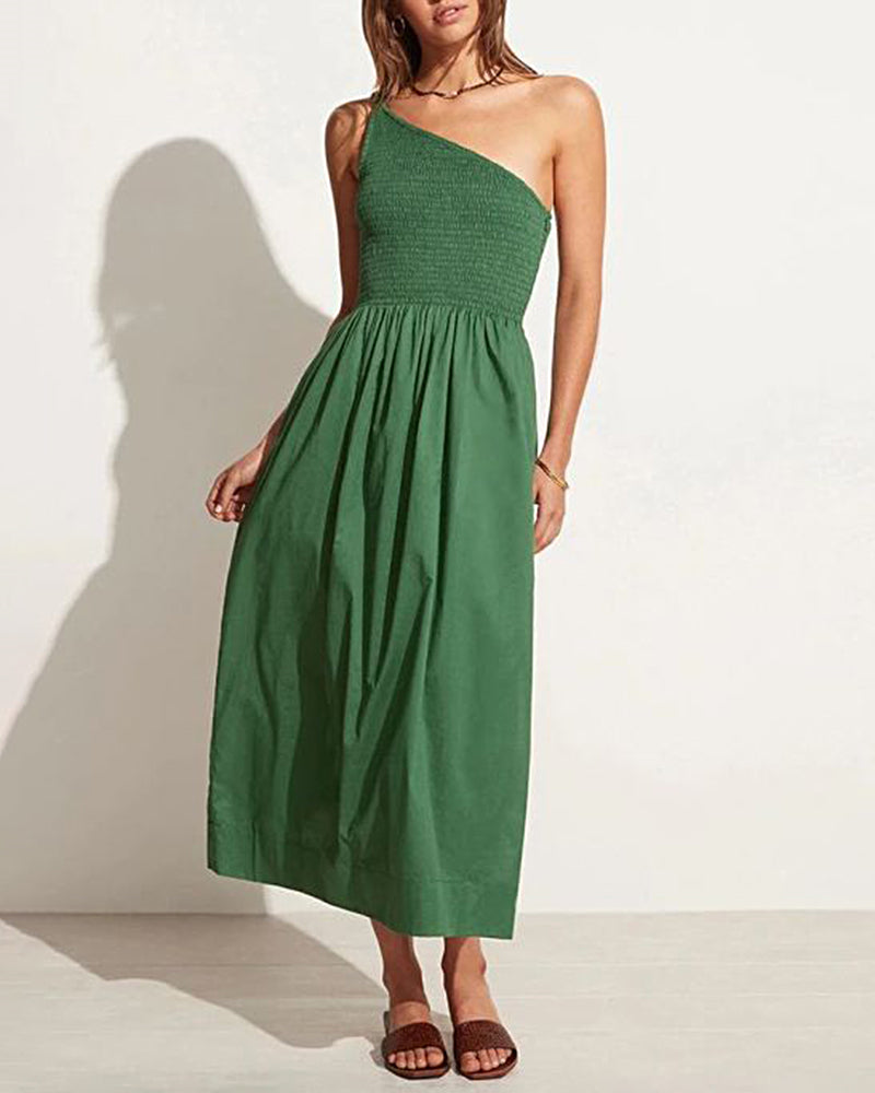 Summer Knee Length Casual Midi Dress Boho Sleeveless Smocked Flowy A Line Dress