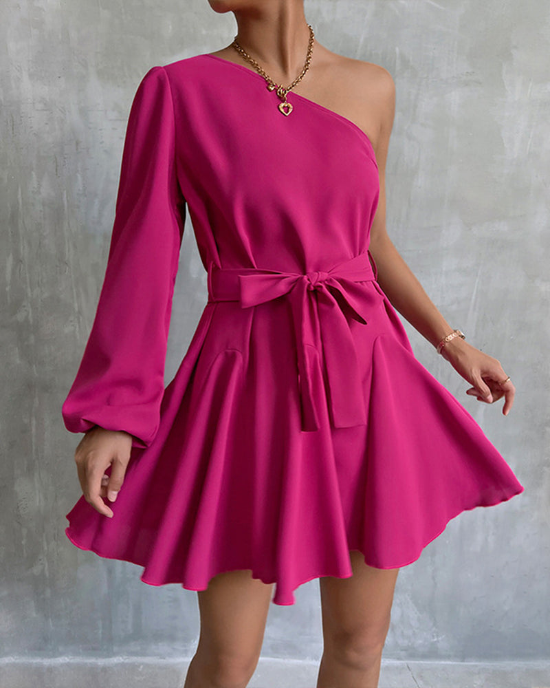 One Shoulder Belted Mini Dress