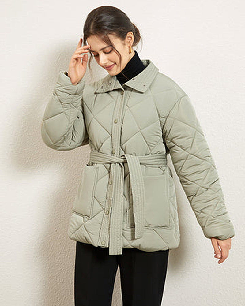 Thick Velvet Warm Cotton Jacket Coat with Belt
