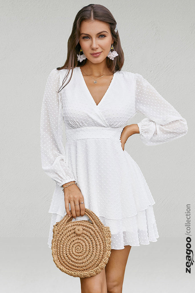Bishop Sleeves Layered Hem Dress