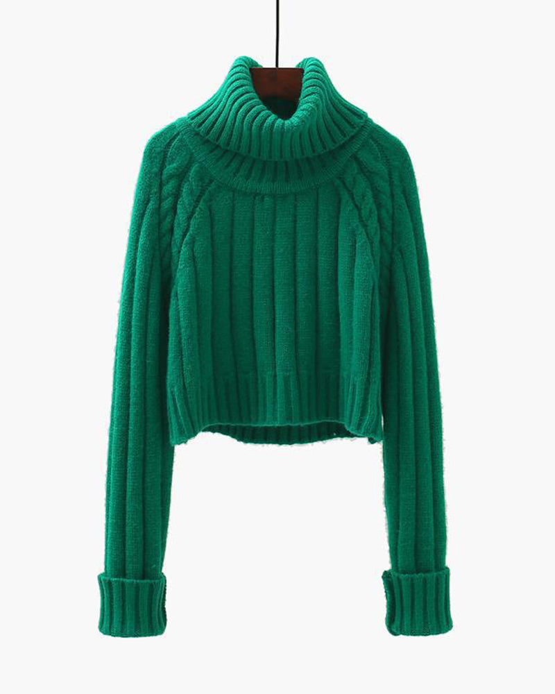 Cropped Turtleneck Loose Plus Long-sleeved Sweater