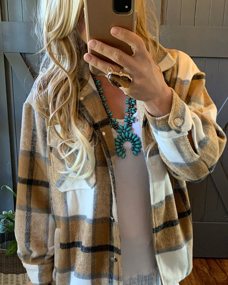 Lapel Plaid Flannel Shirt Jacket