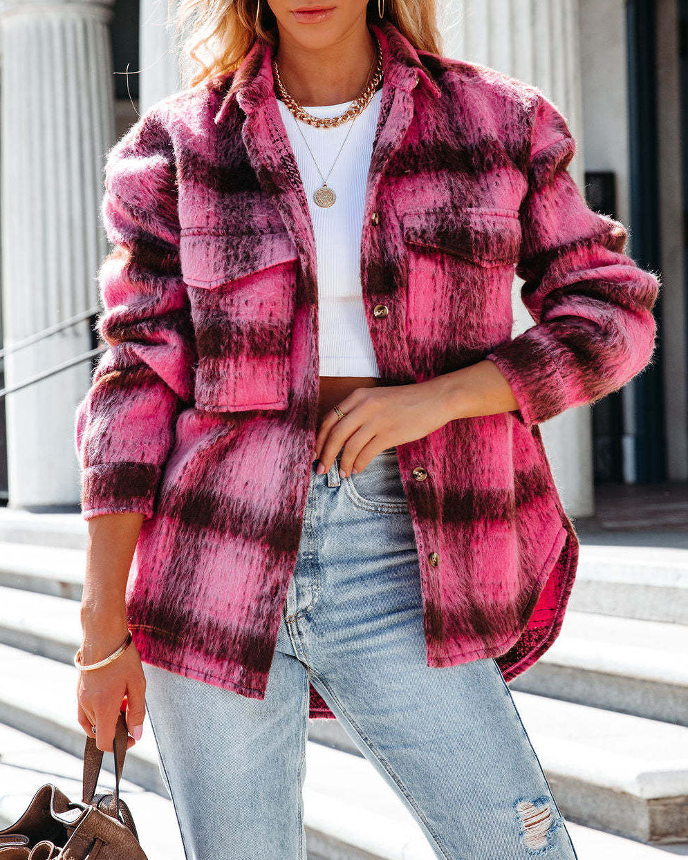 Loose Plaid Flannel Shacket Jacket Oversized Coat