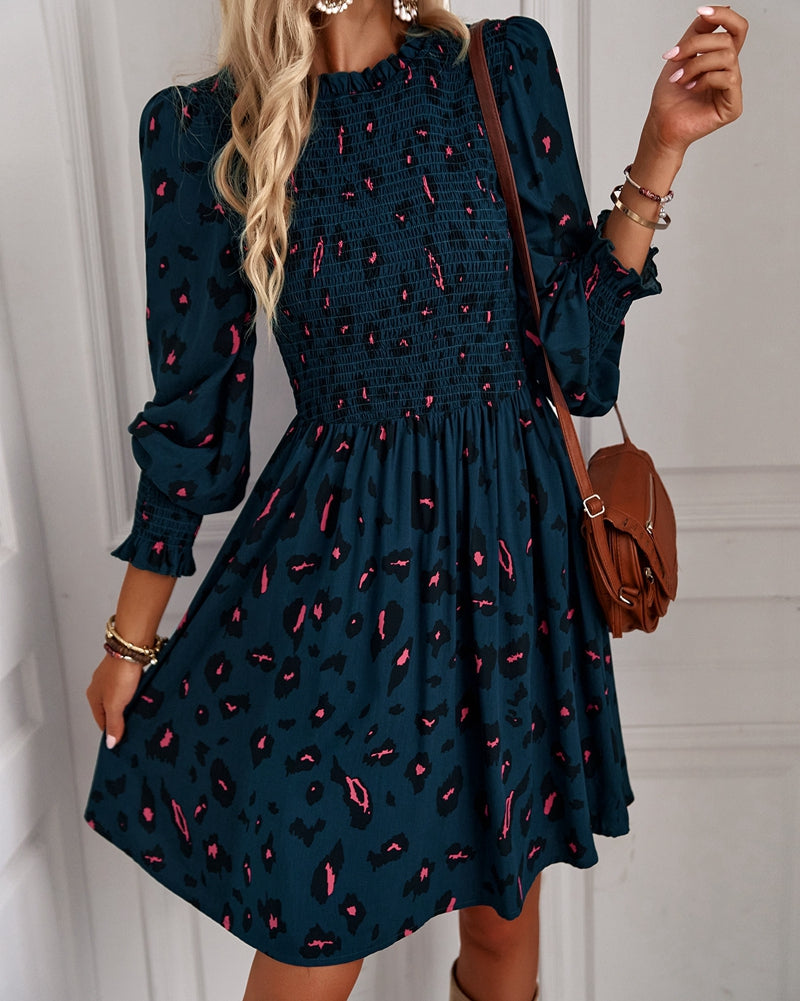 Ruched Low V Neck Babydoll Dress