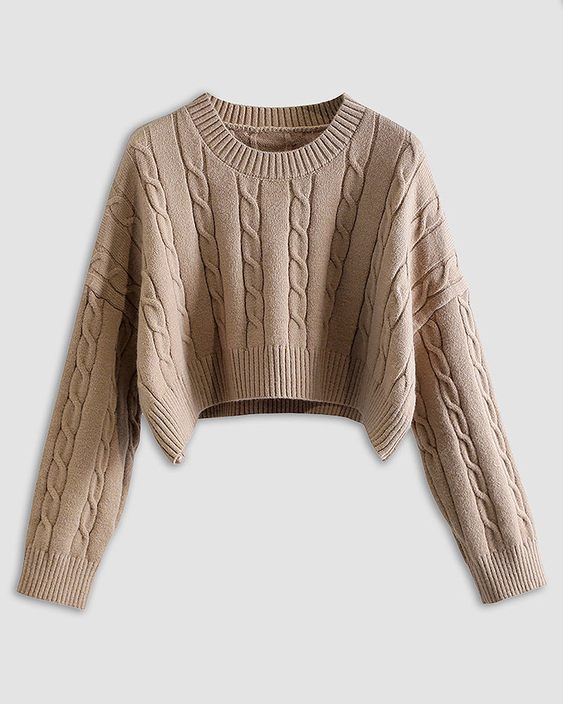 Round Neck Cropped Twist Sweater