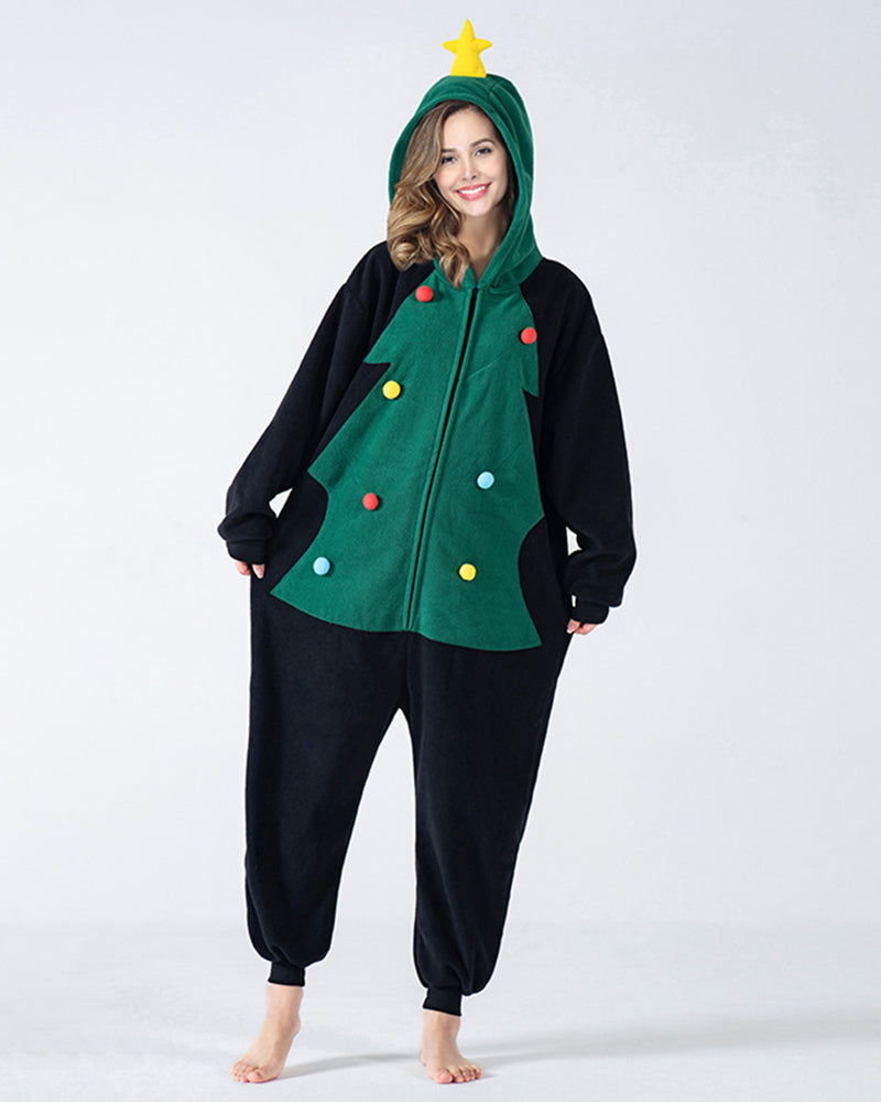 Christmas Tress Sleepwear Winter Fleece One Piece Pajamas