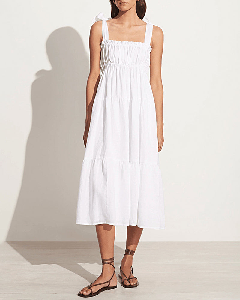 Lace-up Strap Sleeveless Sundress Casual Boho Beach Pleated Flowy Swing Dress