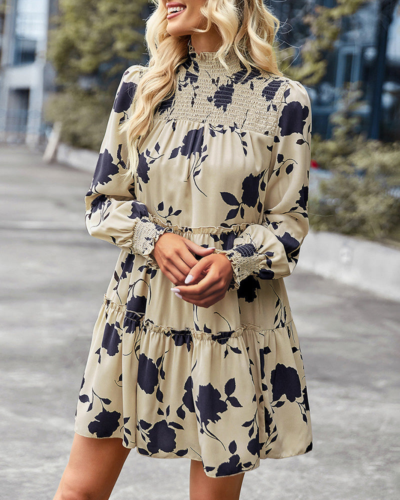 High Neck Long Sleeve Fungus Edge Loose Dress Party Dresses