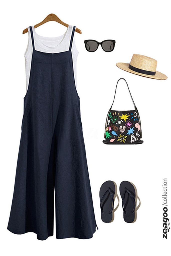 Cotton Wide Leg Jumpsuit Spaghetti Strap Romper