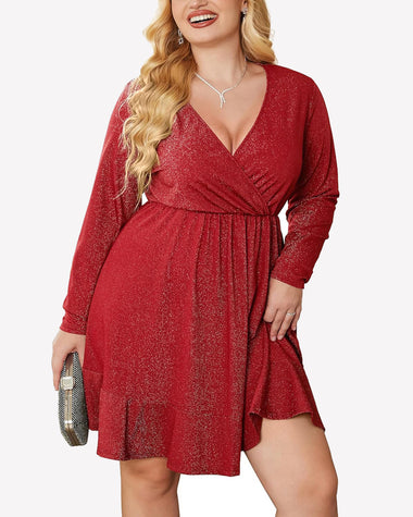 Zeagoo Plus Size Glitter Dress Long Sleeve Ruffle He... - Zeagoo Black / 24 Plus Zeagoo Plus Size Glitter Dress Long Sleeve Ruffle He... - Zeagoo Black / 24 Plus