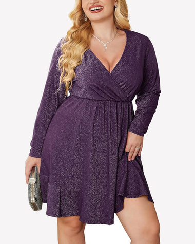 Zeagoo Plus Size Glitter Dress Long Sleeve Ruffle He... - Zeagoo Black / 24 Plus Zeagoo Plus Size Glitter Dress Long Sleeve Ruffle He... - Zeagoo Black / 24 Plus