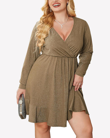 Zeagoo Plus Size Glitter Dress Long Sleeve Ruffle He... - Zeagoo Black / 24 Plus Zeagoo Plus Size Glitter Dress Long Sleeve Ruffle He... - Zeagoo Black / 24 Plus