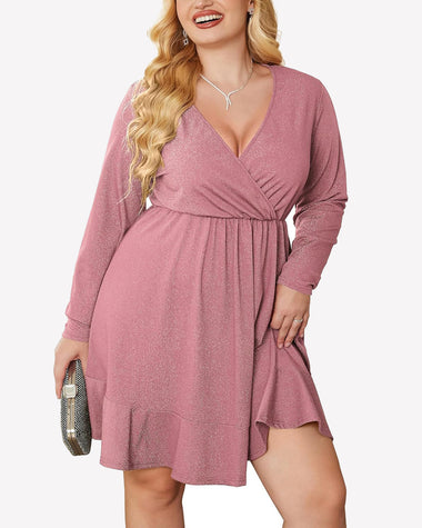 Zeagoo Plus Size Glitter Dress Long Sleeve Ruffle He... - Zeagoo ZEAGOO Zeagoo Plus Size Glitter Dress Long Sleeve Ruffle He... - Zeagoo ZEAGOO