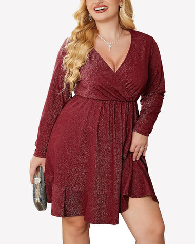 plus size glitter dress Zeagoo Plus Size Glitter Dress Long Sleeve Ruffle He