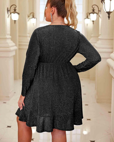 Zeagoo Plus Size Glitter Dress Long Sleeve Ruffle Hem Swing Dresses Pink / 16 Plus Zeagoo Plus Size Glitter Dress Long Sleeve Ruffle Hem Swing Dresses Pink / 16 Plus