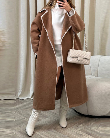 Edge Decorated Wool Longline Coat Thickened Loose Outerwear