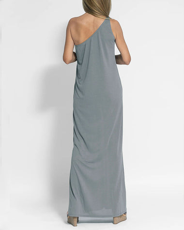 Elegant Solid Color One Shoulder Maxi Dress