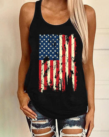 Independence Day Sleeveless Casual American Flag Tank Tops Loose Cute Printed Workout Sports Athletic T Shirts
