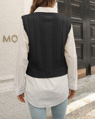 Womens Sweater Vests Cable Knit Sleeveless V-Neck Crop Tank Tops Sweaters Vest