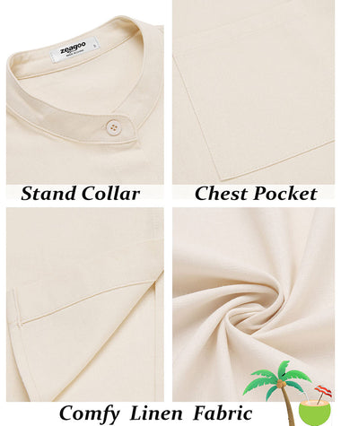 Women Casual Linen Shirts Henley Short Sleeve Blouses Lightweight Loose Top - Zeagoo (Us Only)