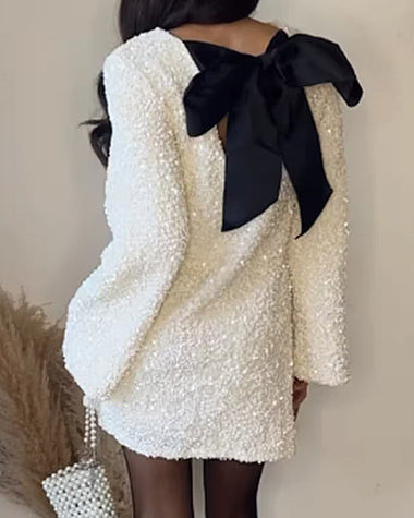 Coral Sequins Tie-back Mini Dress