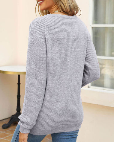 Casual Heart Round Neck Pullovers Long Sleeve Sweaters