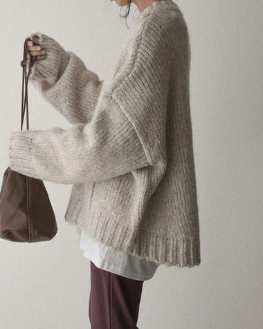 Solid Color Oversized Pocket Front Sweater