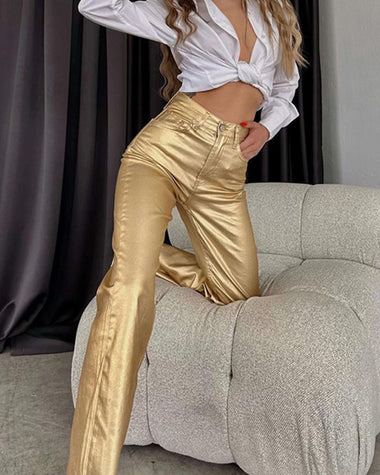 Retro Straight-leg Trousers Pants with Pockets