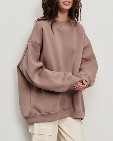 Solid Color Loose Sweatshirt Street Style Oversize Polar Fleece Pullover