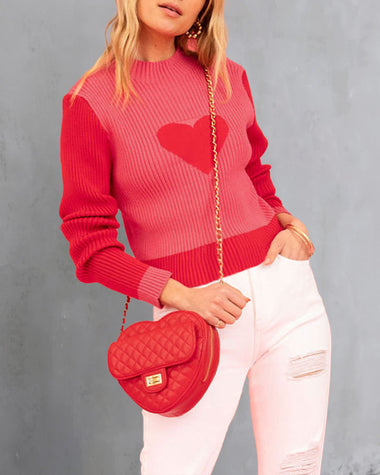 Heart Pattern Color Block Sweater