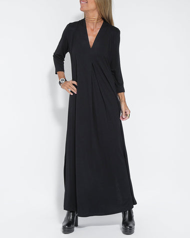 Casual Solid Color Long Sleeve V-neck Maxi Dress