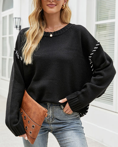 Loose Casual Knitted Patchwork Sweater Top