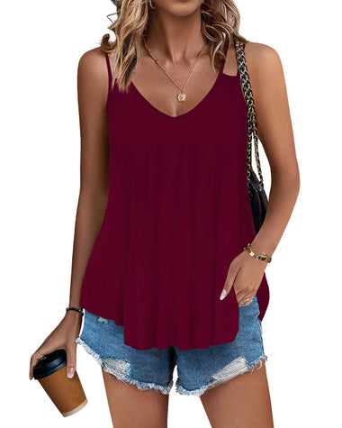 Women Flowy Tank Tops Casual Summer Tops Sexy Tank Tops Spaghetti Strap V Neck Sleeveless Tunic Camisoles - Zeagoo (Us Only)