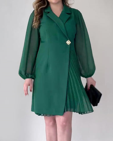 Solid Color Lapel Pleated Blazer Dress