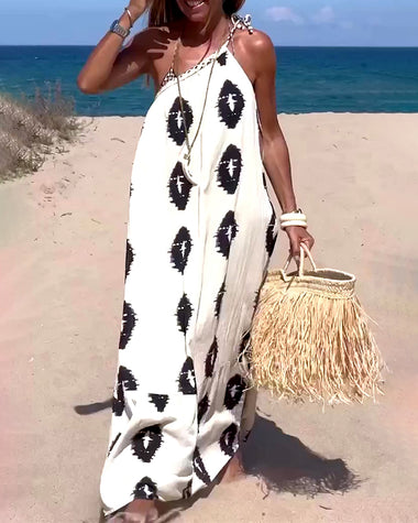 Zeagoo Women's Casual Print Loose Fit Sleeveless Halter Neck Maxi Dres ZEAGOO Zeagoo Women's Casual Print Loose Fit Sleeveless Halter Neck Maxi Dres ZEAGOO