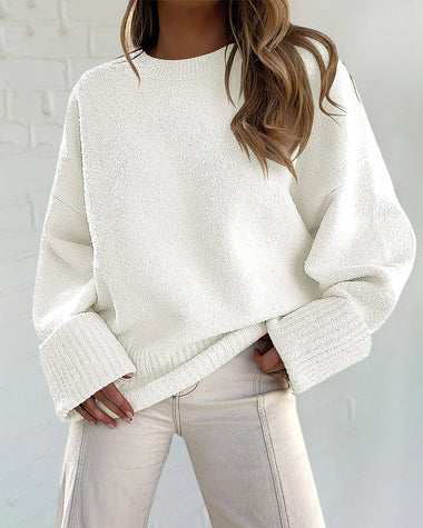 Women's Round Neck Long Sleeve Oversized Plush Knitted Thick Warm Pullover Sweater Top
