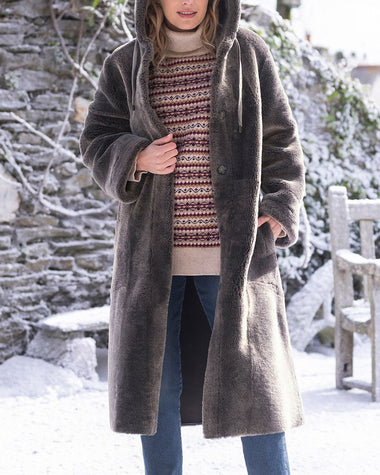 Sheepskin Reversible Hooded Long Coat