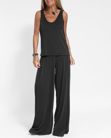 Casual Two Pieces Set Sleeveless V neck Vest Tops and Wide Leg Long Pants
