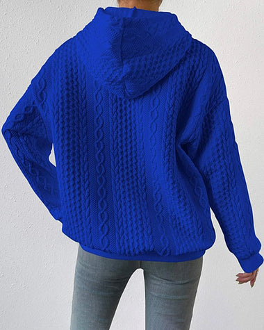 cable textured drop shoulder drawstring hoodie sweatshirts